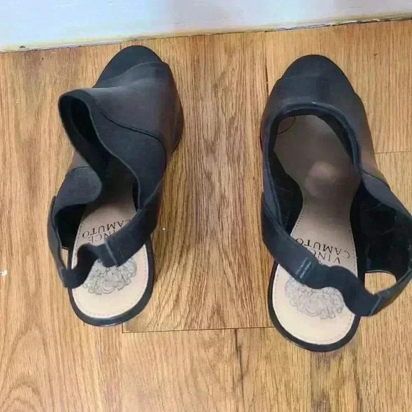 Vince Camuto Black Leather Wedge Open Toe Bootie Shoes Size 8.5 - Picture 4 of 11